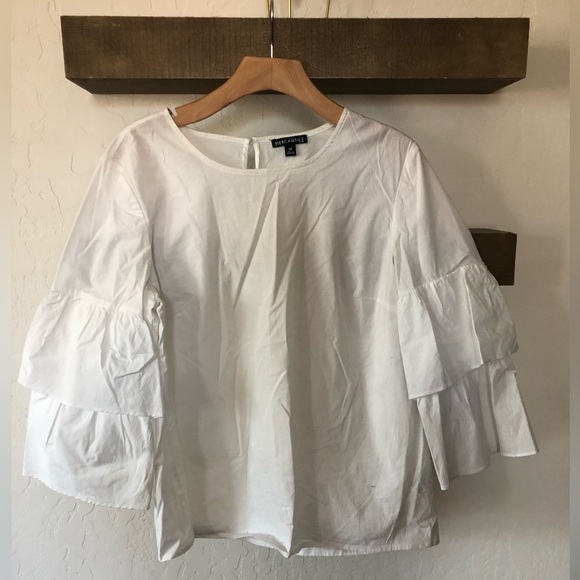 J. Crew|White Tiered bell sleeve top, Cotton with keyhole detail, size 12••• - Picture 4 of 13